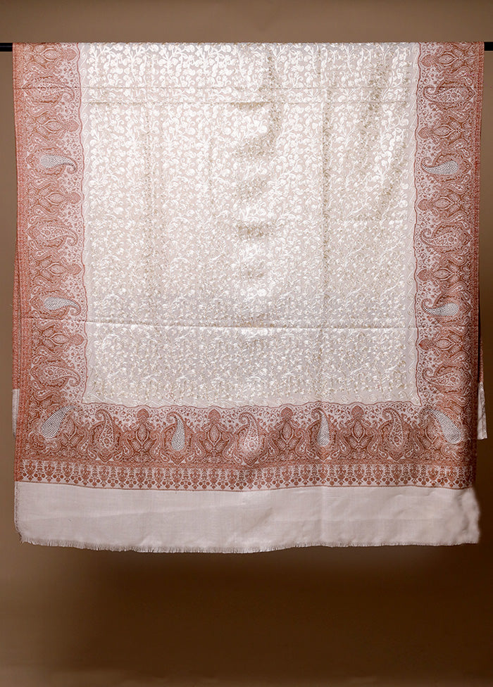 White Butta Work With Zari Woven Border Shawl