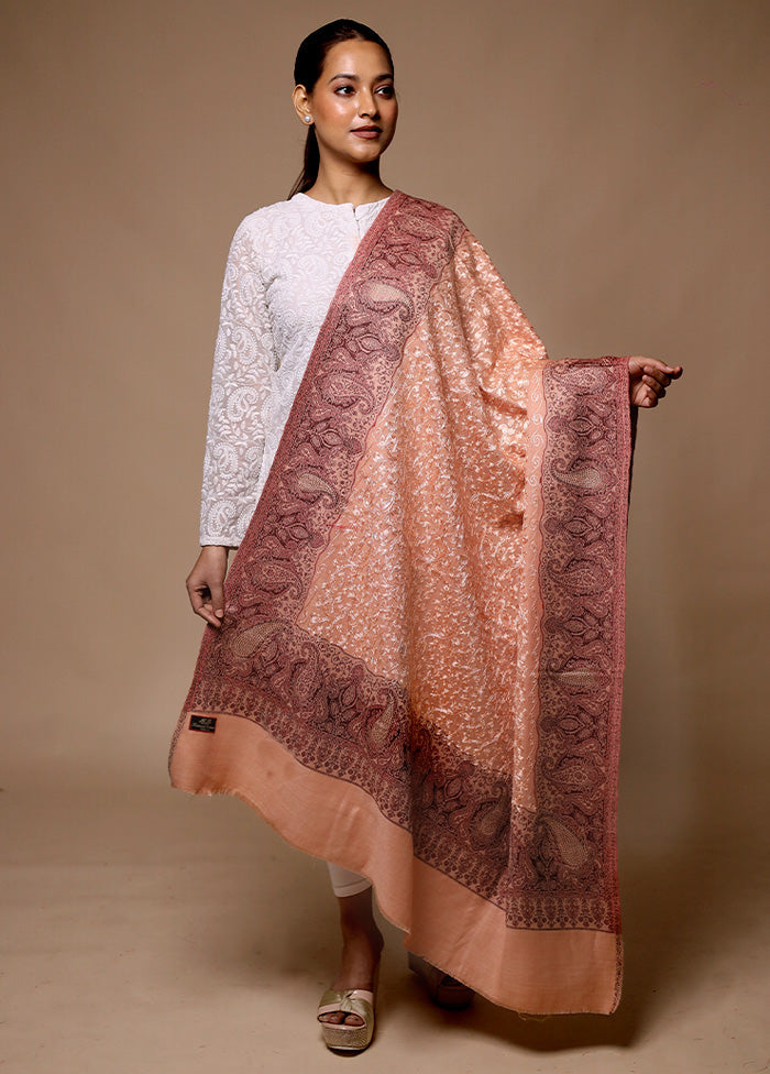 Peach Butta Work With Zari Woven Border Shawl