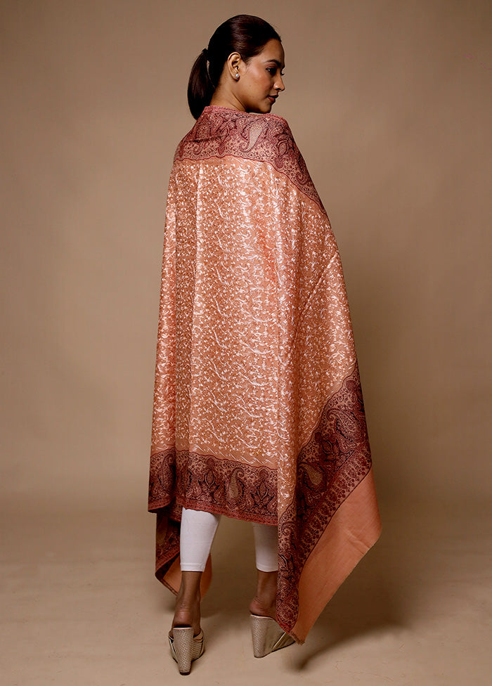 Peach Butta Work With Zari Woven Border Shawl