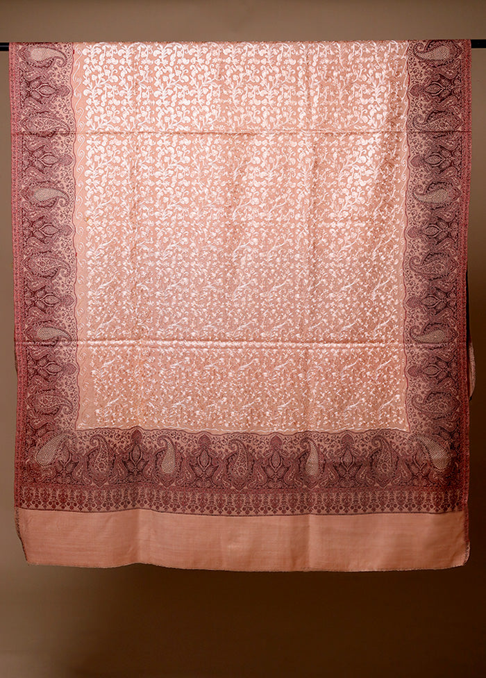 Peach Butta Work With Zari Woven Border Shawl