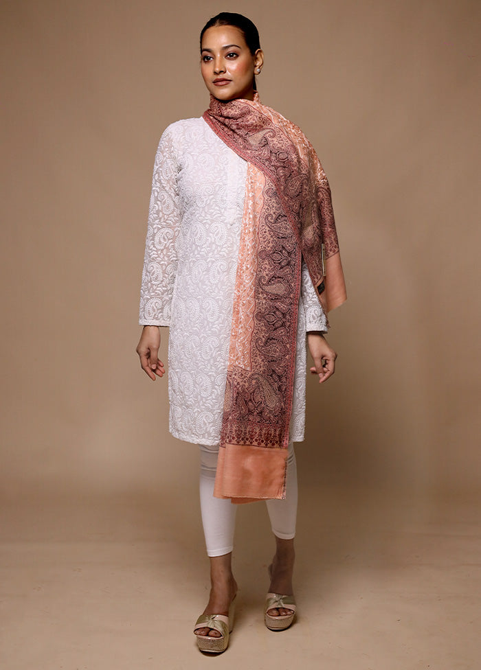 Peach Butta Work With Zari Woven Border Shawl