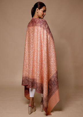 Peach Butta Work With Zari Woven Border Shawl