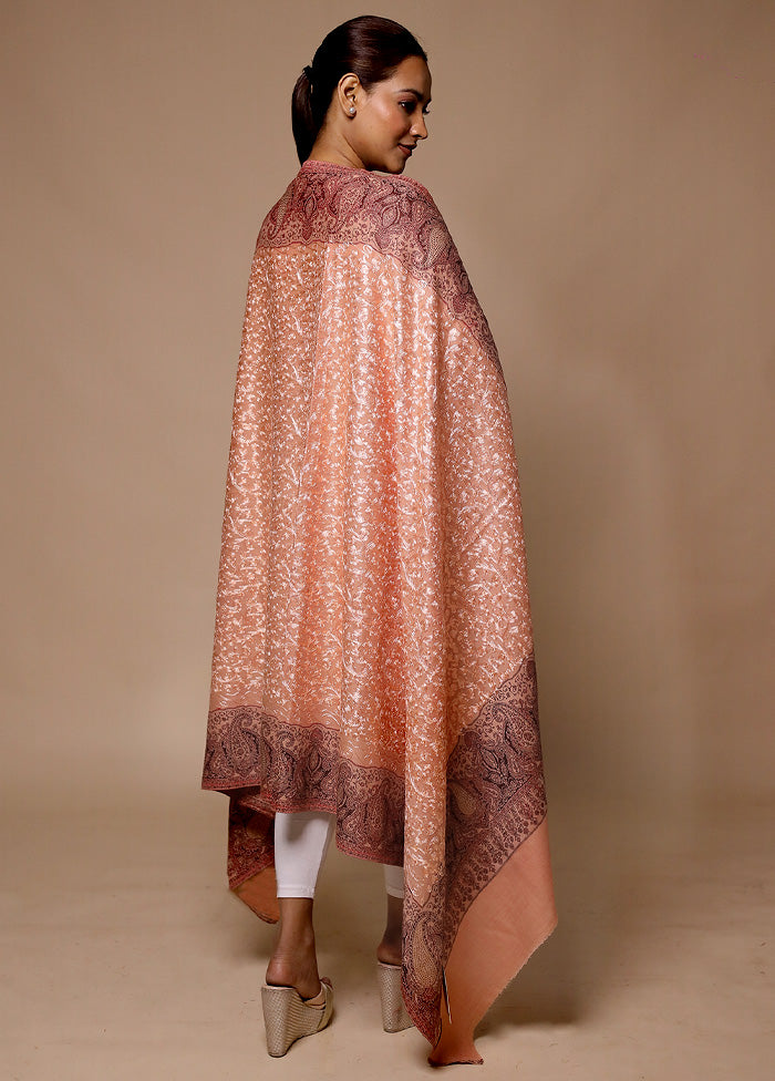 Peach Butta Work With Zari Woven Border Shawl