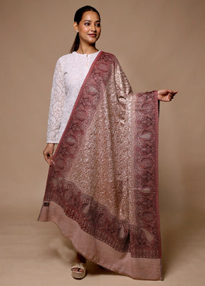 Brown Butta Work With Zari Woven Border Shawl