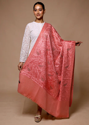 Pink Butta Work With Zari Woven Border Shawl