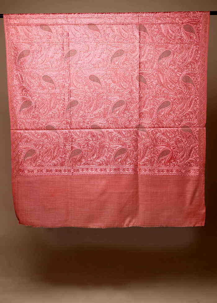 Pink Butta Work With Zari Woven Border Shawl