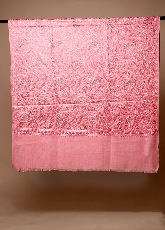 Pink Butta Work With Zari Woven Border Shawl