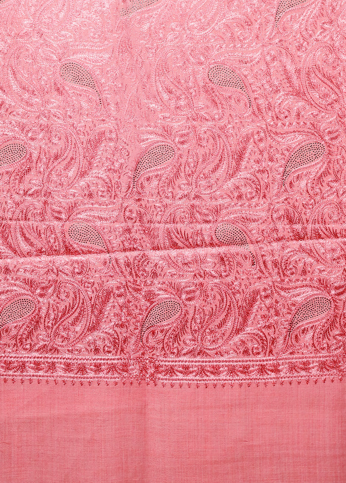 Pink Butta Work With Zari Woven Border Shawl