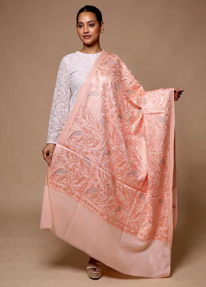 Peach Butta Work With Zari Woven Border Shawl