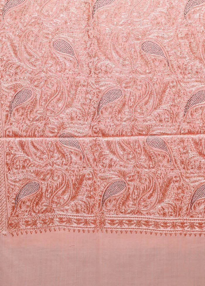 Peach Butta Work With Zari Woven Border Shawl