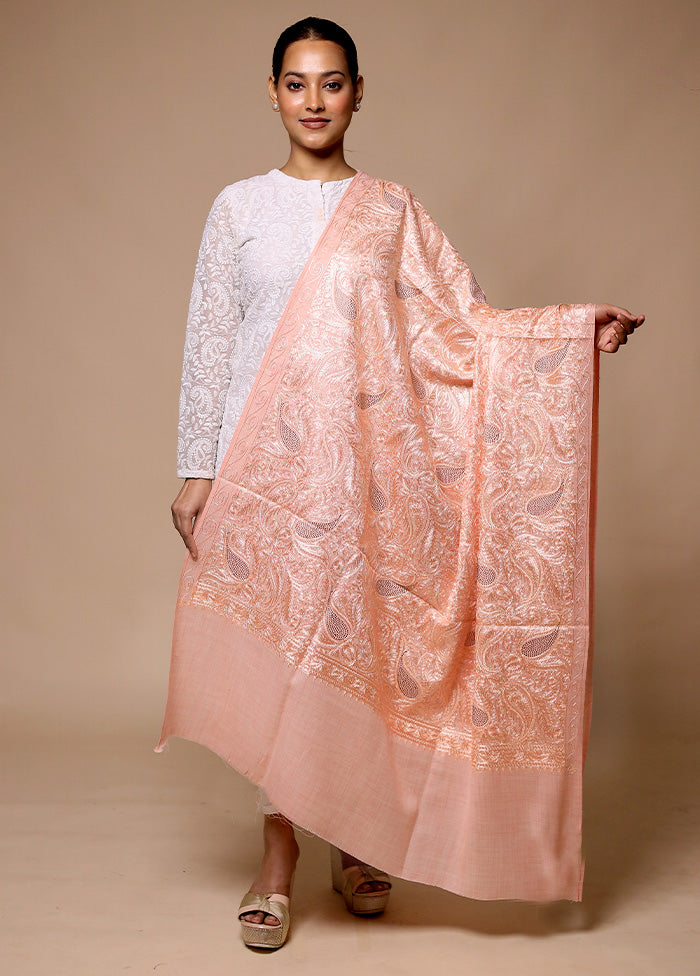 Pink Butta Work With Zari Woven Border Shawl