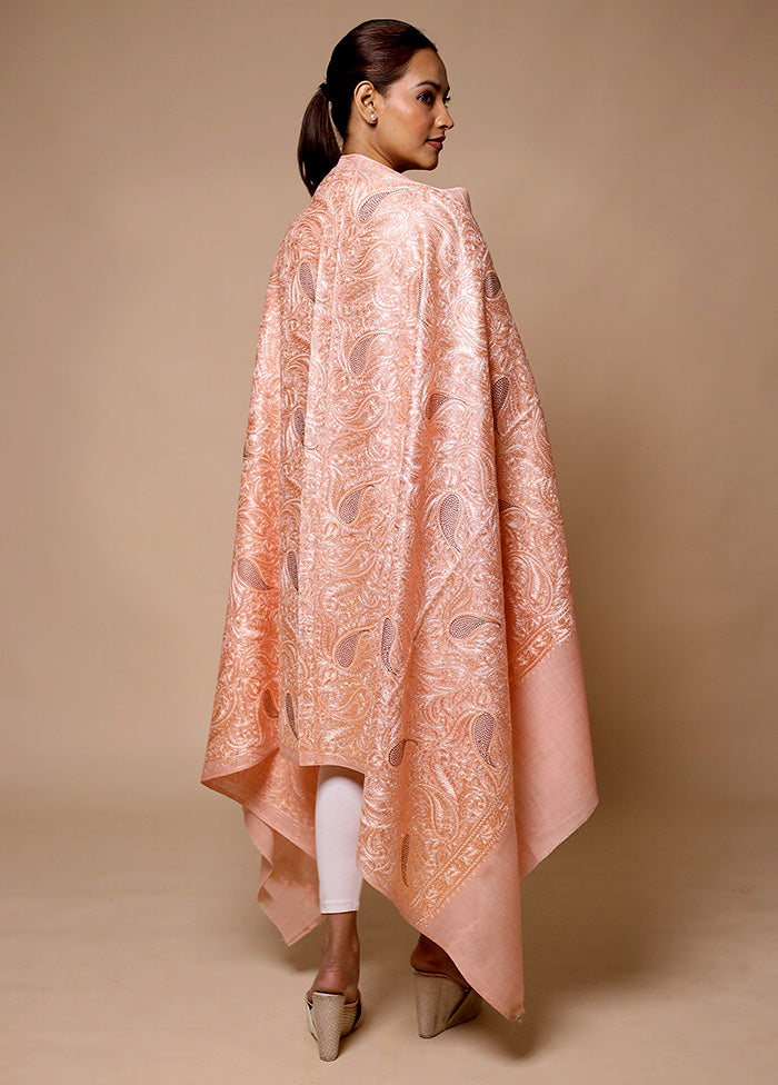 Pink Butta Work With Zari Woven Border Shawl