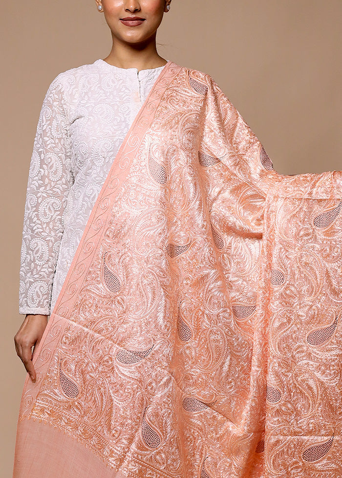 Pink Butta Work With Zari Woven Border Shawl