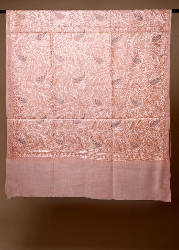 Pink Butta Work With Zari Woven Border Shawl