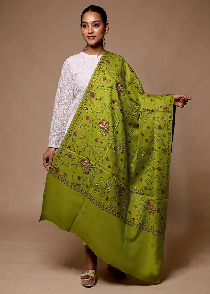 Green Butta Work With Zari Woven Border Shawl