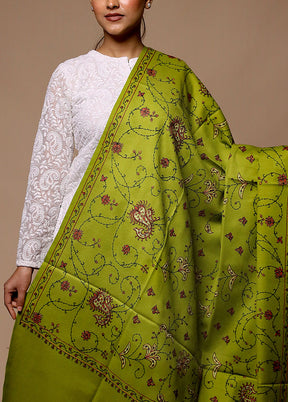 Green Butta Work With Zari Woven Border Shawl