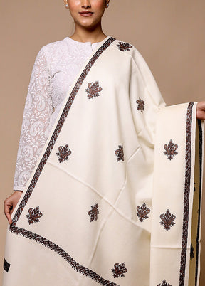 White Butta Work With Zari Woven Border Shawl