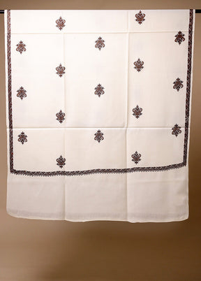 White Butta Work With Zari Woven Border Shawl