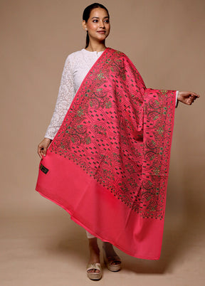 Pink Butta Work With Zari Woven Border Shawl