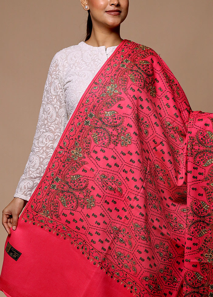 Pink Butta Work With Zari Woven Border Shawl