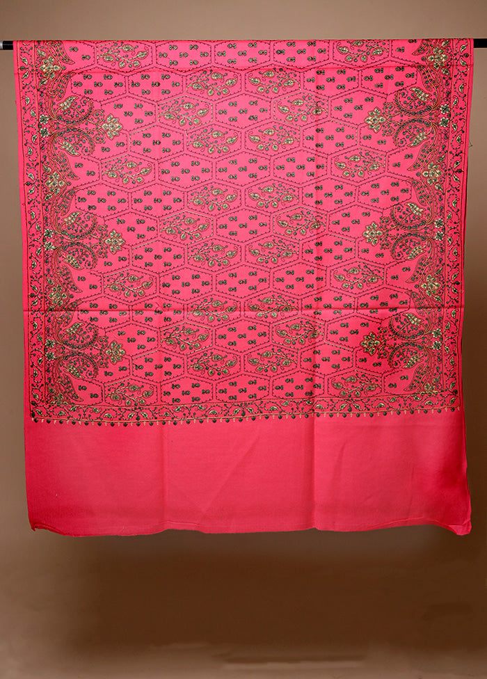 Pink Butta Work With Zari Woven Border Shawl