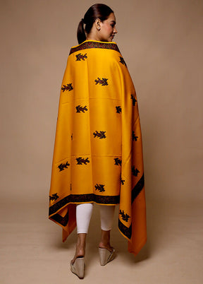 Yellow Butta Work With Zari Woven Border Shawl