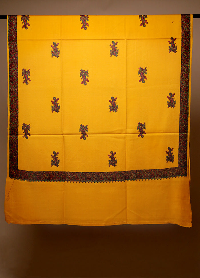 Yellow Butta Work With Zari Woven Border Shawl