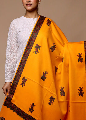 Yellow Butta Work With Zari Woven Border Shawl