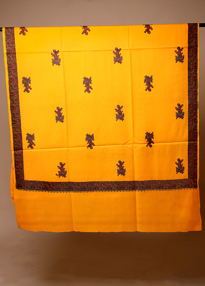 Yellow Butta Work With Zari Woven Border Shawl