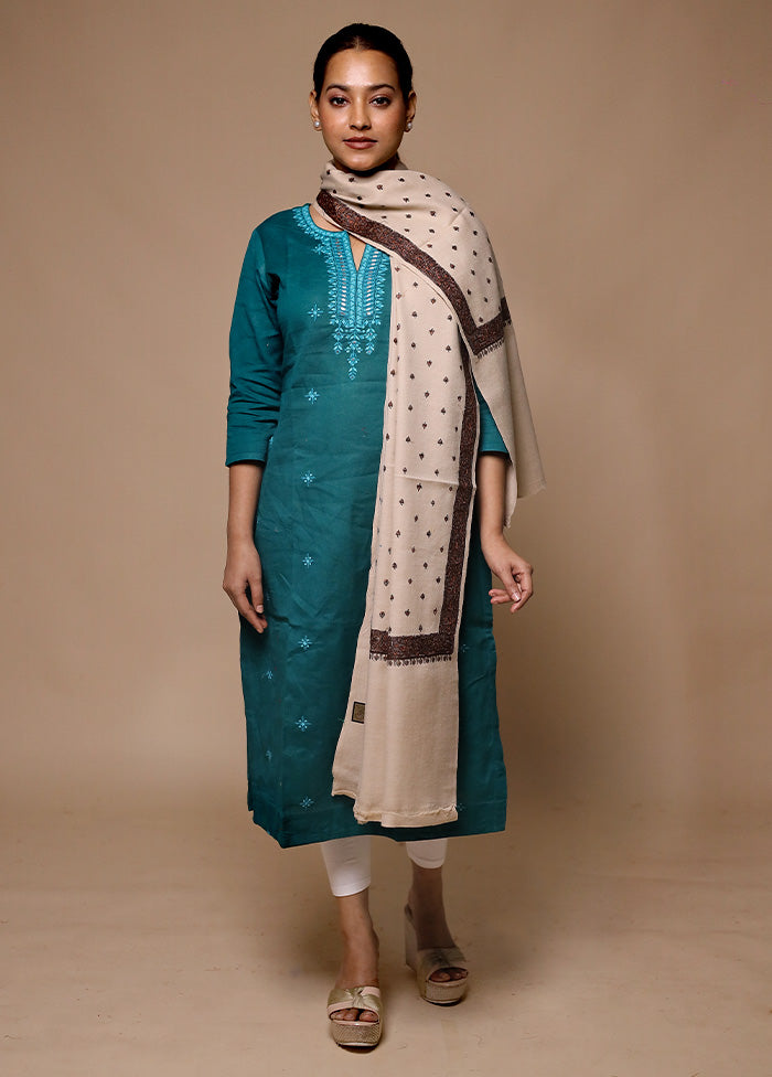 Cream Butta Work With Zari Woven Border Shawl