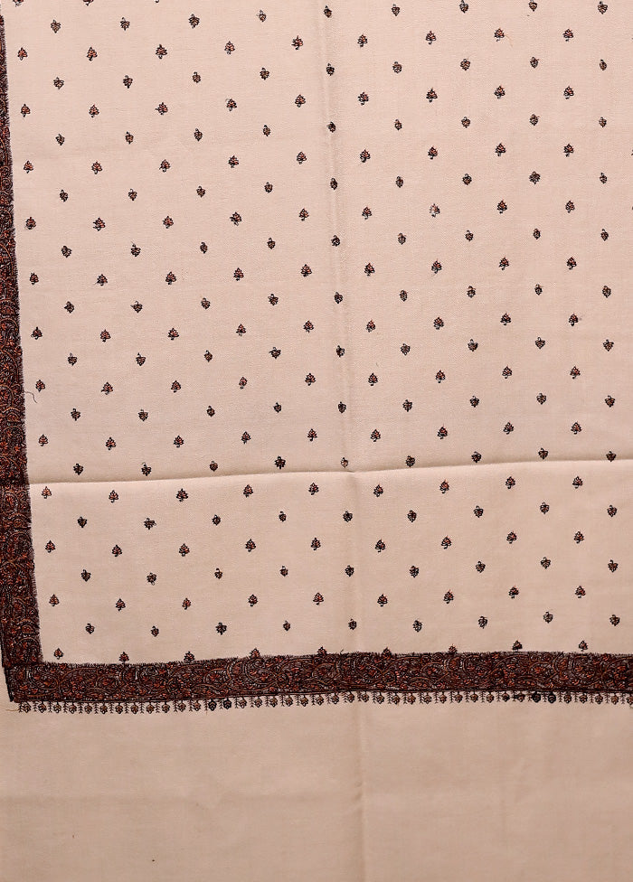 Cream Butta Work With Zari Woven Border Shawl