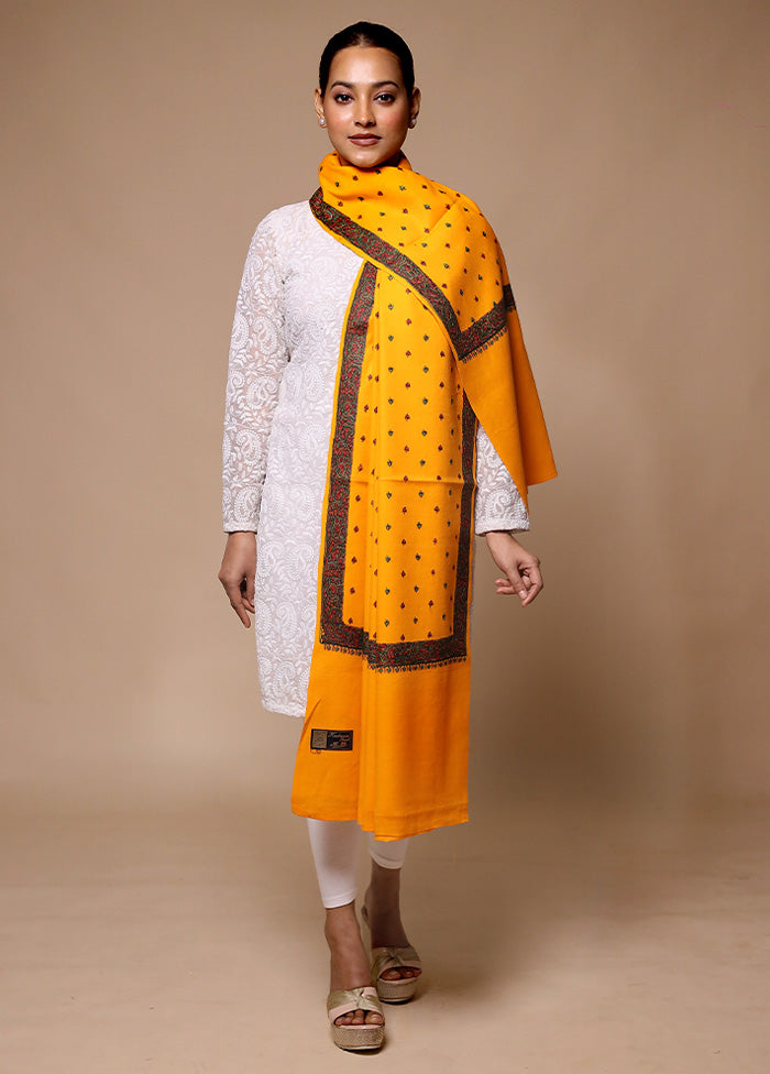 Yellow Butta Work With Zari Woven Border Shawl