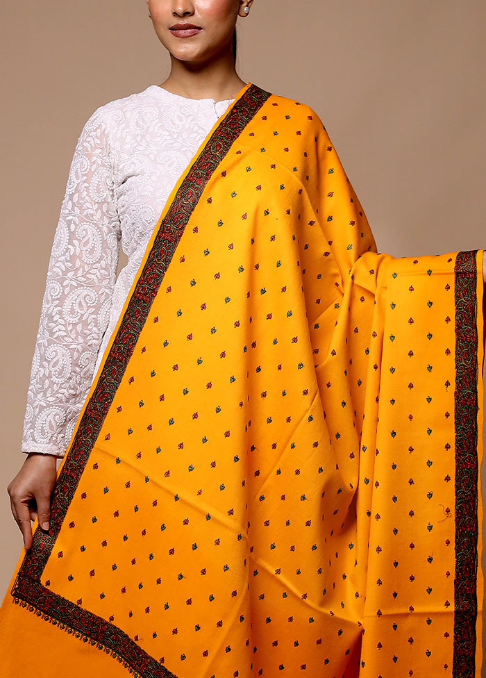 Yellow Butta Work With Zari Woven Border Shawl