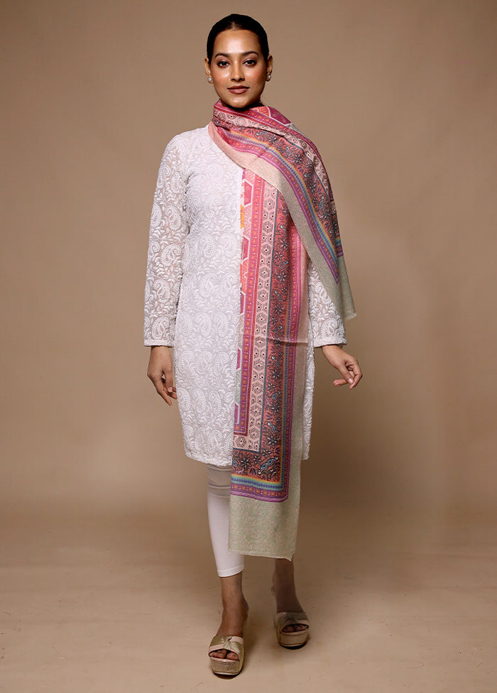 Pink Butta Work With Zari Woven Border Shawl