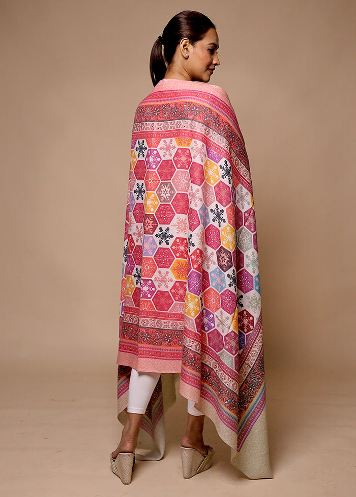 Pink Butta Work With Zari Woven Border Shawl