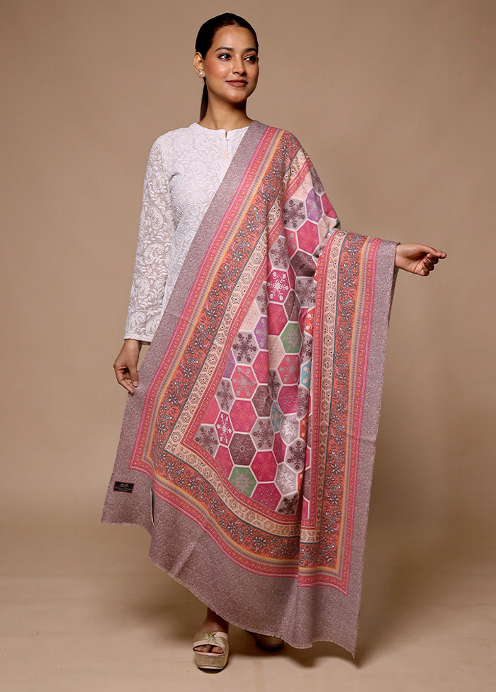 Pink Butta Work With Zari Woven Border Shawl