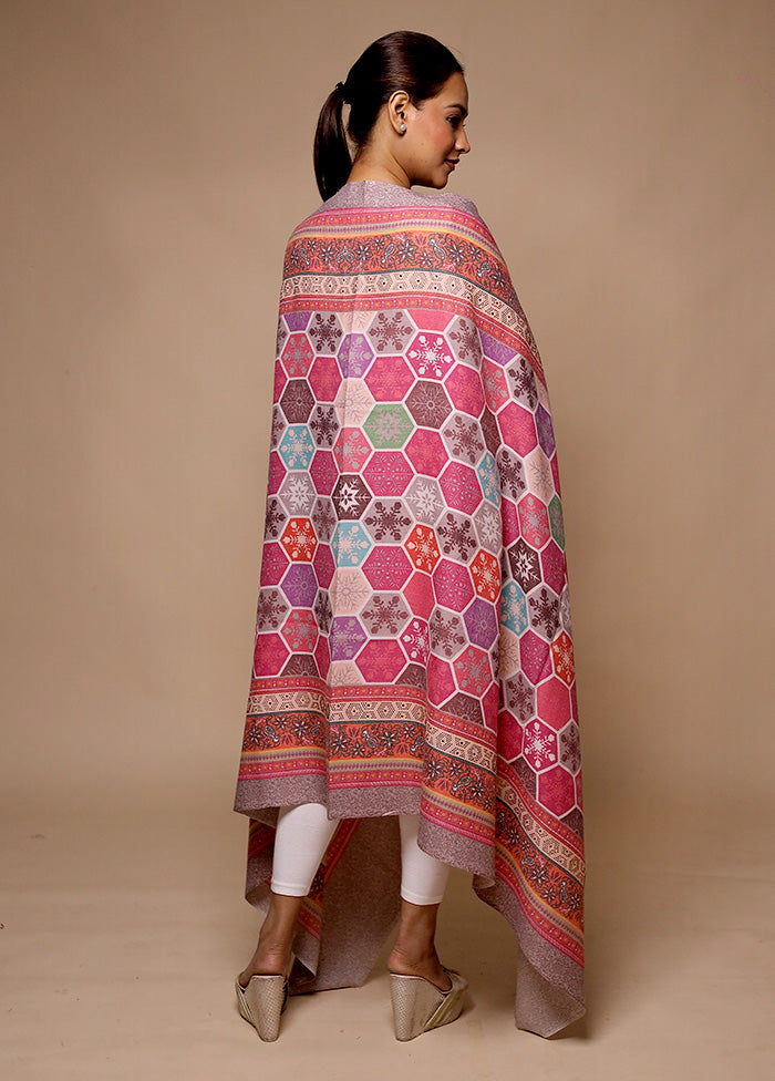 Pink Butta Work With Zari Woven Border Shawl