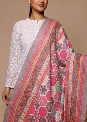 Pink Butta Work With Zari Woven Border Shawl