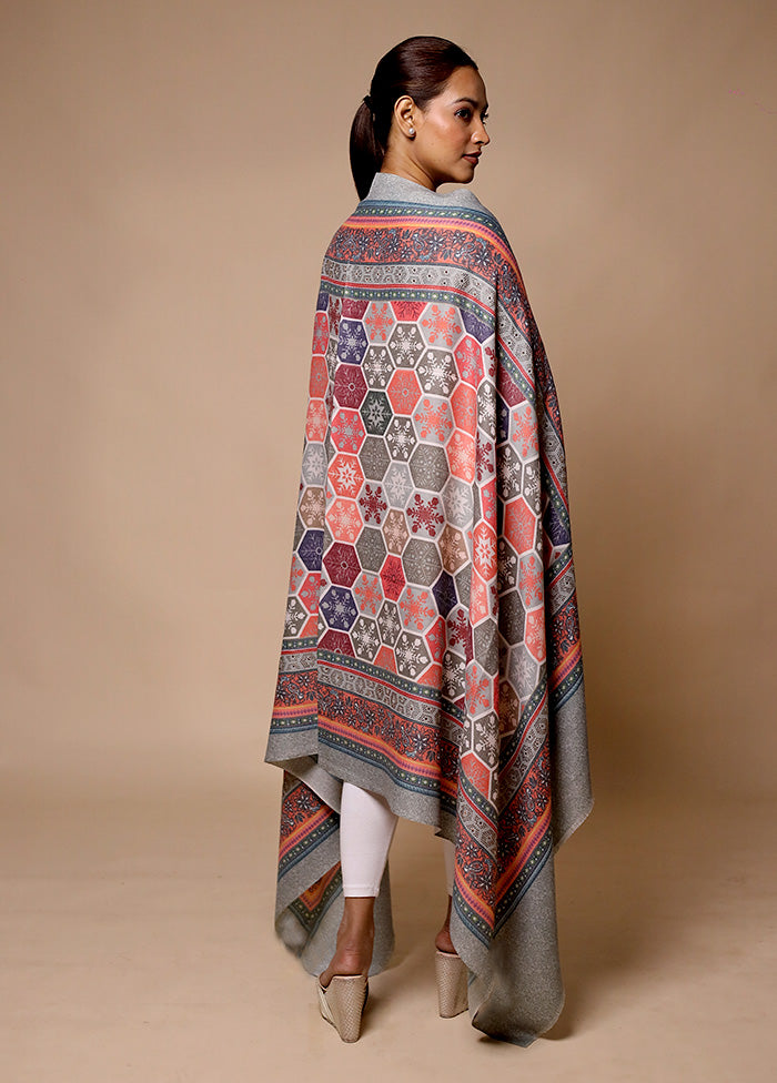 Grey Butta Work With Zari Woven Border Shawl