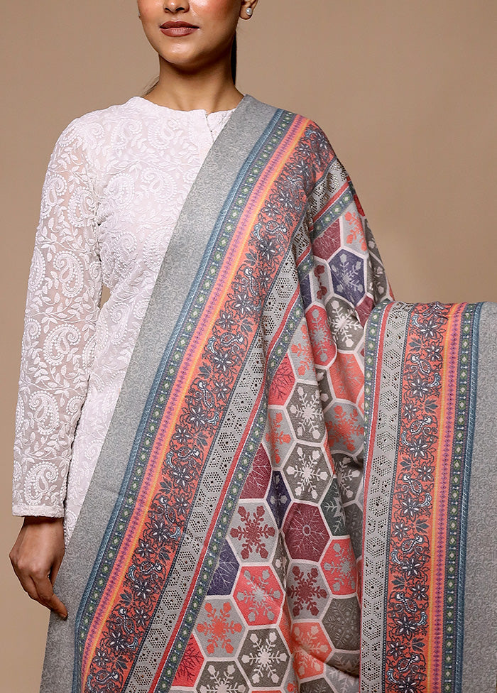 Grey Butta Work With Zari Woven Border Shawl