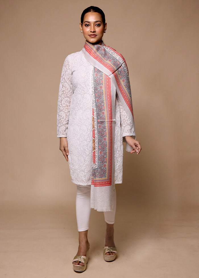 Grey Butta Work With Zari Woven Border Shawl