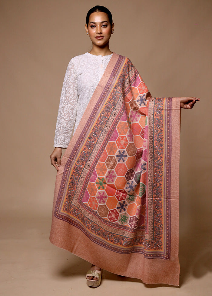 Orange Butta Work With Zari Woven Border Shawl