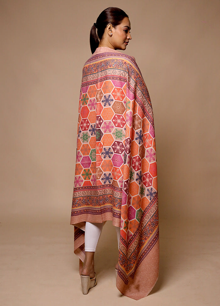 Orange Butta Work With Zari Woven Border Shawl