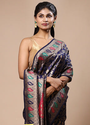 Blue Dupion Silk Saree With Blouse Piece