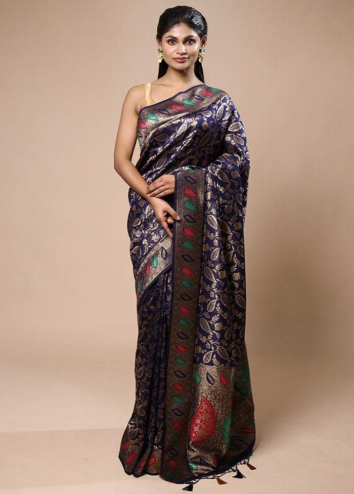 Blue Dupion Silk Saree With Blouse Piece