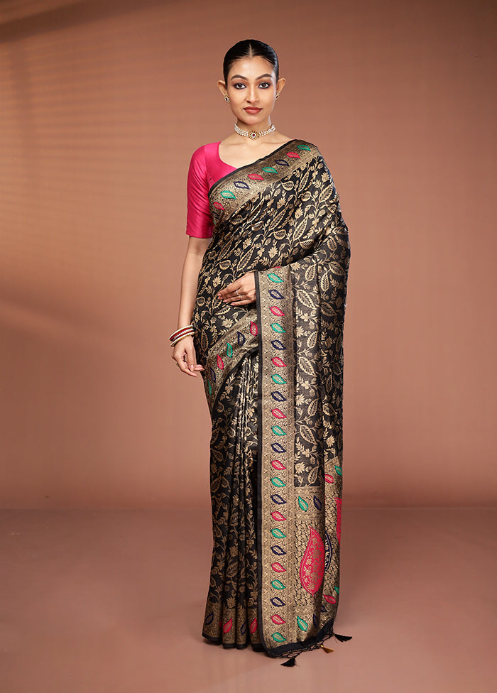 Black Dupion Silk Saree With Blouse Piece