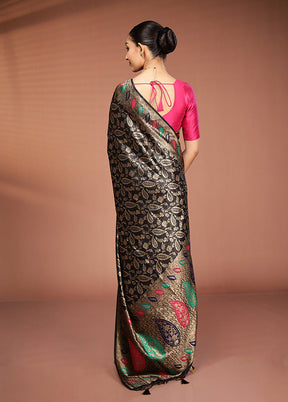 Black Dupion Silk Saree With Blouse Piece