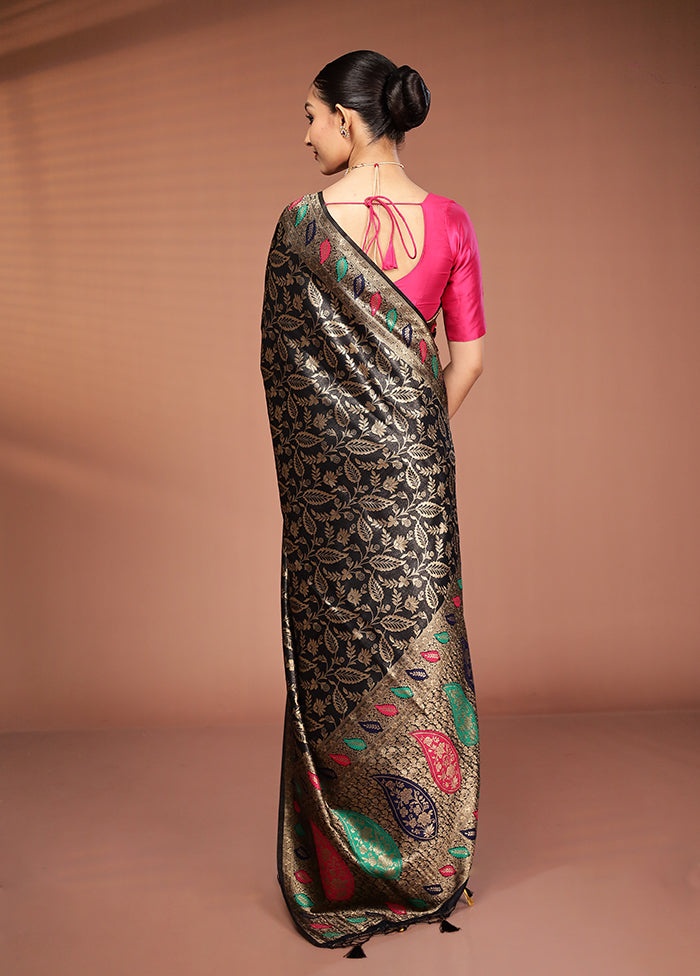 Black Dupion Silk Saree With Blouse Piece