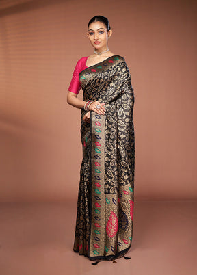 Black Dupion Silk Saree With Blouse Piece