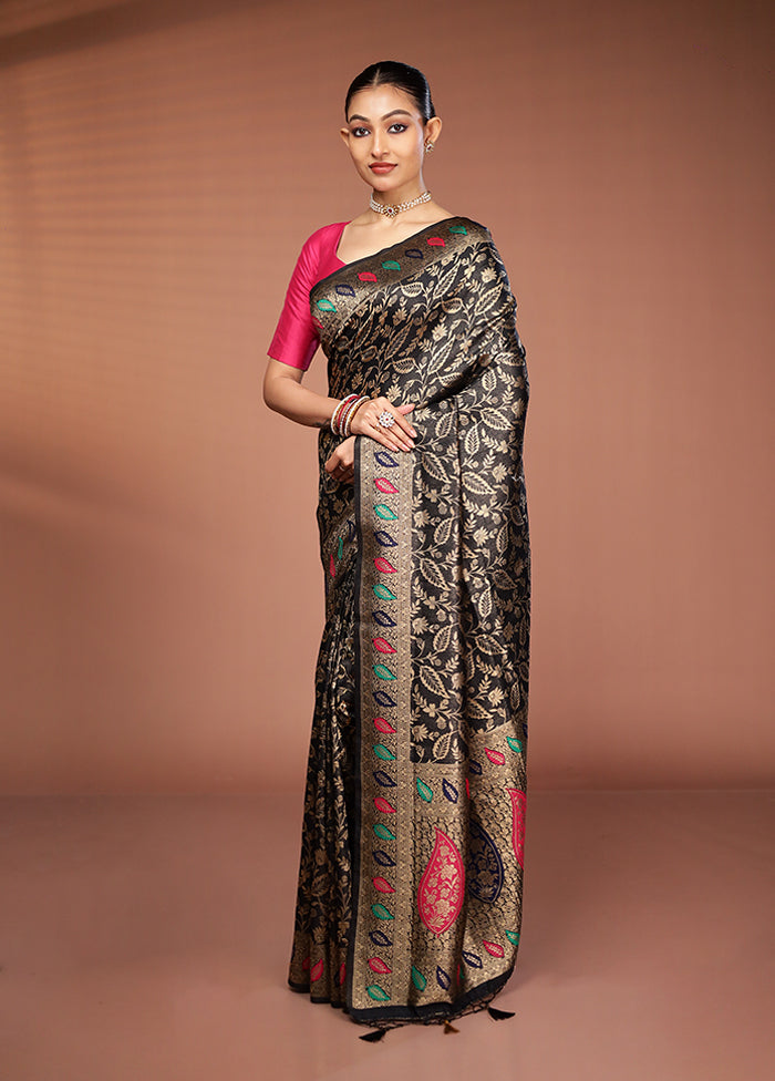 Black Dupion Silk Saree With Blouse Piece